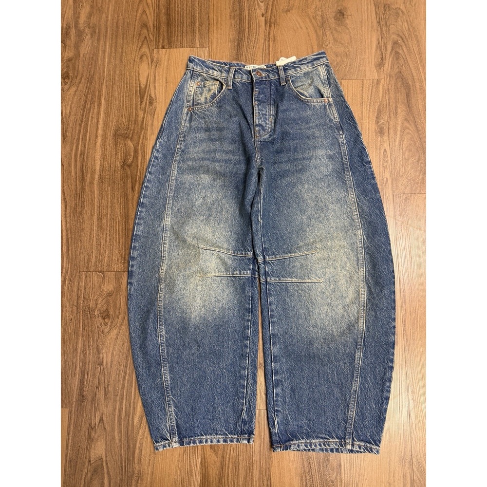 We The Free People Lucky You Mid Rise Barrel Denim Jeans Indie Boho Grunge